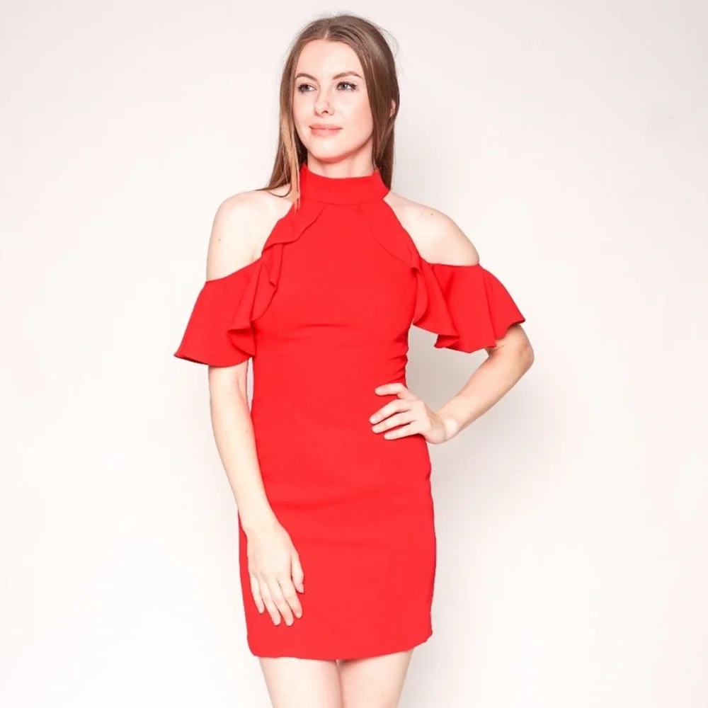 Amanda Uprichard Red Off-the-Shoulder Mini Dress - Picture 4 of 6